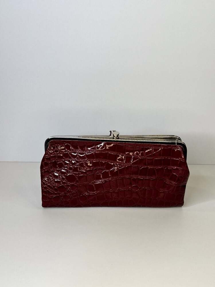 Braciano Red Croc Embossed Clutch Wallet – Zebra Print Interior, Retro Glam Y2K